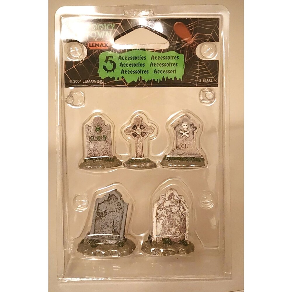 LEMAX Spooky Town Set of 5 Tombstones Retired 2004 #14851